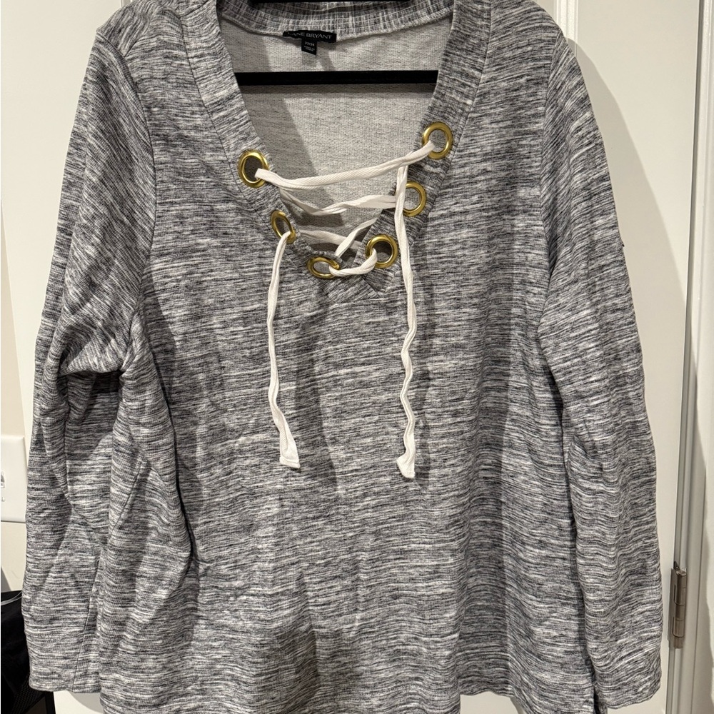 Lane Bryant Gray Lace-Up Sweatshirt